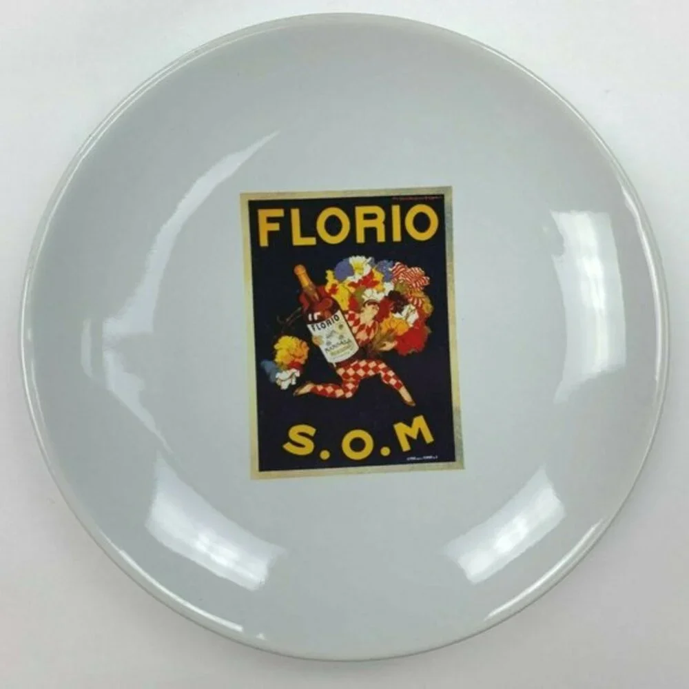Pottery Barn Vintage Poster Cocktail‎ Plate Rare 2002 8'' FLORIO S.O.M